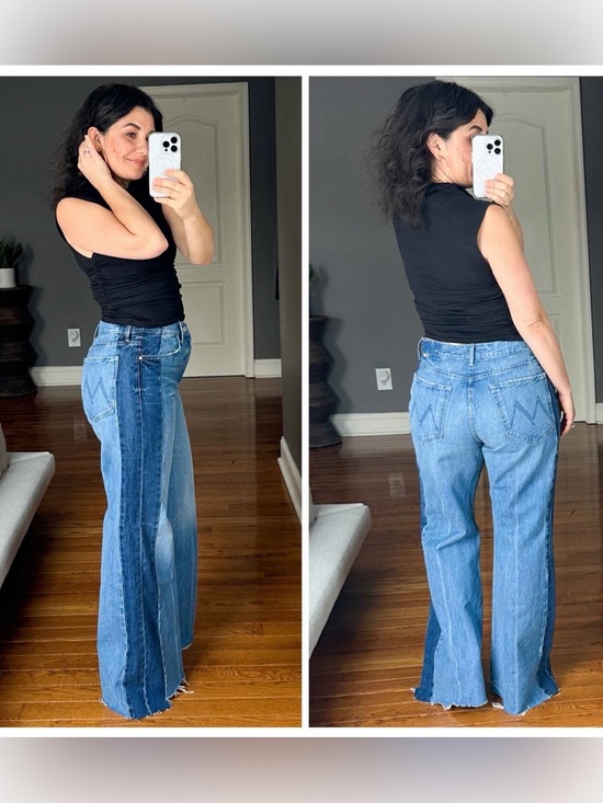 MOTHER Denim - Mother The Tux Sidestepper Sneak Fray “Double Stacked” two-tone Jeans 29